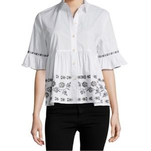 Kate Spade Broome Street Embroidered Poplin Top M